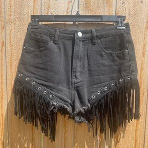 SHEIN Cowgirl black FRINGE festival shorts (S)